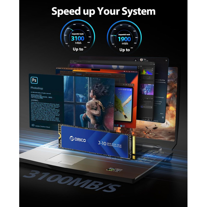 SSD Orico 1TB NVMe M.2 PCIe Gen3.0x4 - 3100 MB/s з кулером для ПК та відеомонтажу (J10)