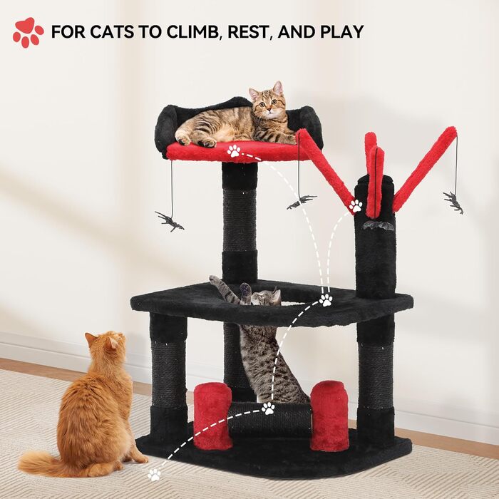 Кігтеточка YITAHOME Готичний XL, 160 см, з 4 колонами з сизалю, 1 дощечкою для шліфування, гамаком, 2 кулями-іграшками, платформами для сну, чорна