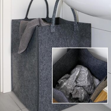DuneDesign 100L Laundry Basket Felt Large - Felt Bag XXL Laundry Basket 60 cm tall - Felt Laundry Collector - Wooden Bag for Firewood Large Blanket Basket Living Room Bottle Collector Deposit Collection Storage Basket Felt
