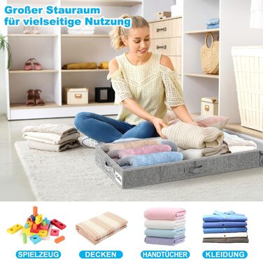 Коробки для зберігання під ліжко з кришкою, 12 см, 4 шт. Складані контейнери для одягу, ковдр та постільної білизни (Сірий)