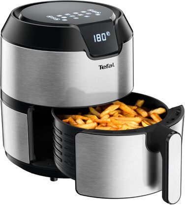 Аерофритюрниця Tefal Easy Fry Deluxe XL EY401D, 1500 Вт, 4,2 л, 8 програм, цифровий дисплей, енергозберігаюча, без олії, нержавіюча сталь