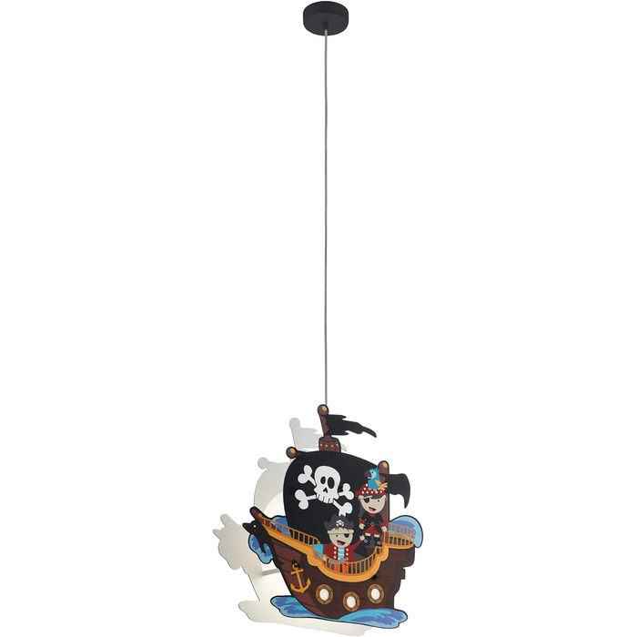 EGLO SAN CARLO Pendant Light for Kids, Children's Lamp with Pirate Motif, Decoration for Boys and Girls, Colorful Pendant Light for Children's Rooms, Pirate Ship Lamp, Steel, 28 W, white