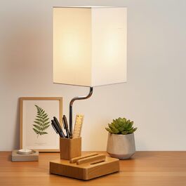 Настільна лампа світлодіодна OUTON 8000mAh бездротова з підставкою для ручок, акумуляторна, тканинний плафон, 3 режими світла, сенсорне керування, димування, індикатор заряду