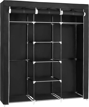 SONGMICS Clothes Closet, Fabric Closet, Folding Wardrobe with Clothes Rod, Clothes Rack, Storage, Pockets, Shoes, Bedroom, Dressing Room, 45 x 150 x 175 cm, Black RYG12B