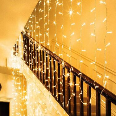 Ланцюжок прикрас LED 10м, 600 LED, теплий білий, 8 режимів, для дому та саду, IP44, вологостійкий, для святкування (Новий рік, Вечірка, Хелловін)