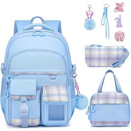 KEBEIXUAN Шкільний рюкзак для дівчаток | Милий рюкзак для початкової школи (1-5 класи) | Дихаючий, водовідштовхуючий рюкзак для дівчаток + ізольована сумка для обіду + пенал, блакитний