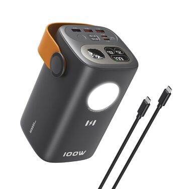 Power Bank Selore&S 60000mAh 100W з 5 портами USB-C для iPhone, Samsung, MacBook, iPad Pro, Switch, Steam Deck, Surface Go (Сірий)