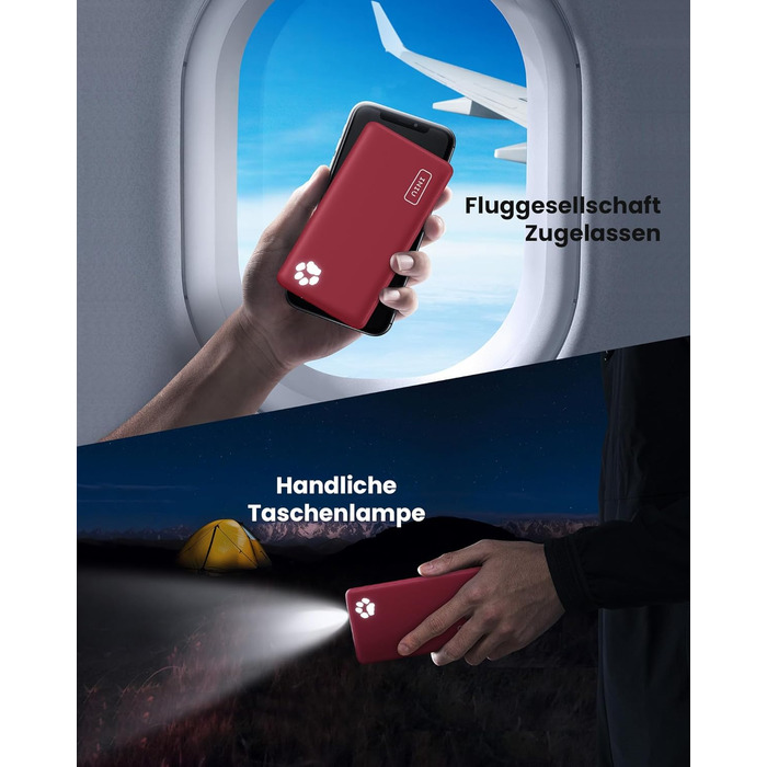 Power Bank INIU 10000mAh, ультратонкий, USB-C, з ліхтариком, червоний