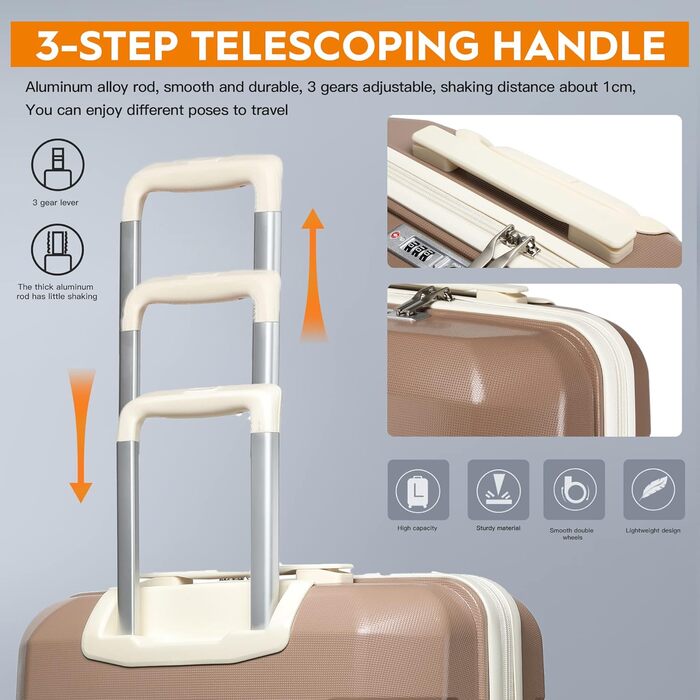 Набір валіз Joyway 3 в 1 з твердим корпусом, 4 колеса, TSA-замок, коричневий/білий. В комплекті: косметичка та сумка для перенесення.