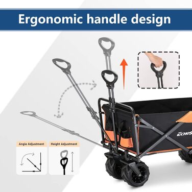 Універсальний складаний візок-телега EchoSmile Bollerwagen 200л, 160кг: для пляжу, саду, покупок (чорно-помаранчевий)