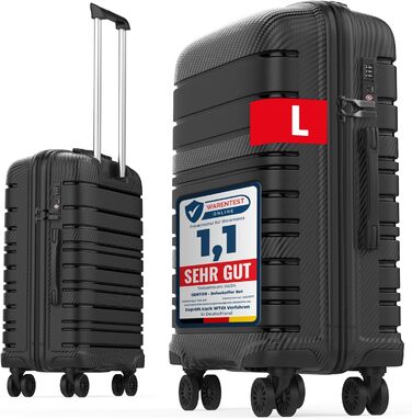 Чемодан GENTOR великий на колесах 64x44x24 см – Легкий валіз з жорстким корпусом та TSA-замком – Чемодан з жорсткою обшивкою L для подорожей та відпочинку – Чорний L Чорний