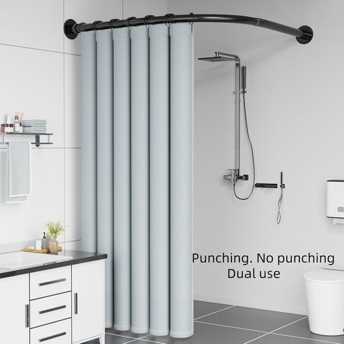 Штанга для душу без свердління, L-подібна, регульована, з нержавіючої сталі, для ванної кімнати та гардеробної (75-95 x 75-95 см) (Чорний, 75-95*90-130)