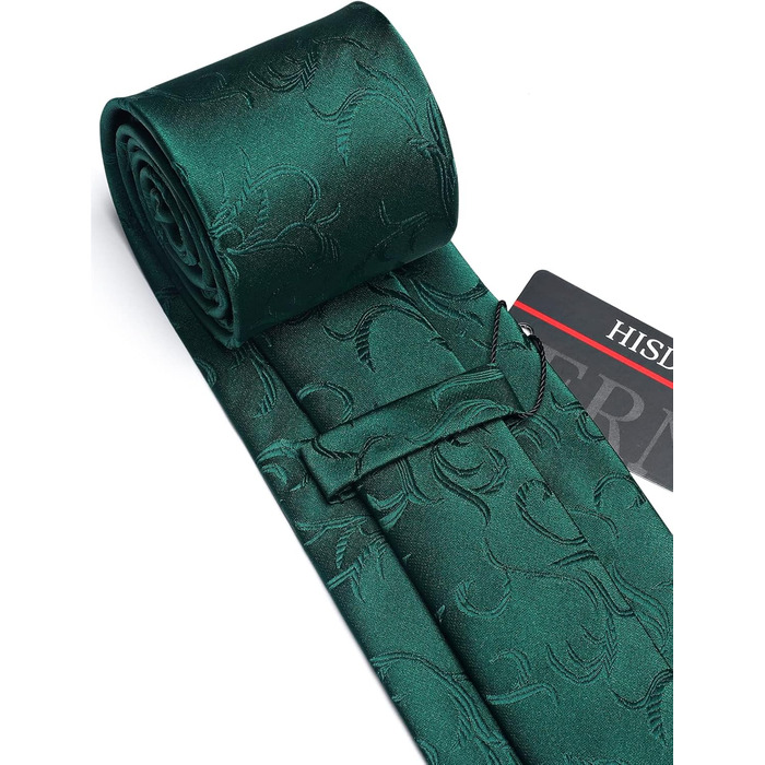 Краватка для чоловіків HISDERN з кишеньковим хустинкою, патерн пейслі, формальний стиль, класична краватка та комплект кишенькових хустинок для чоловіків, N-Зелений-2