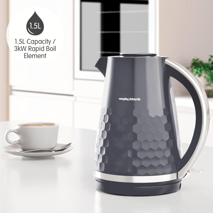 Електричний чайник Morphy Richards Hive, 1.5 л, сірий, з фільтром від накипу