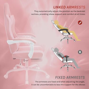 WOLTU Gaming Chair with Massage Function, Computer Chair with Pocket Spring Cushion, Ergonomic Gamer Recliner, Swivel Chair with Headrest, Lumbar Pillow, Footrest, Mesh Fabric, Pink+White, GS15rsw Pink+White Mesh Fabric