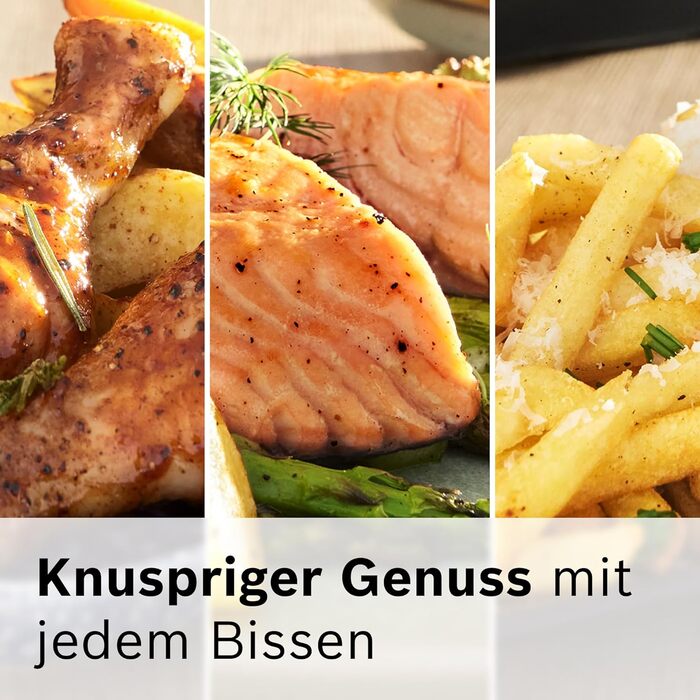 Фритюрниця повітряна Bosch Serie 4, XL, 6.1 л, чорна, 7 програм, розморожування, підігрів, сенсорний дисплей, MAF462B0