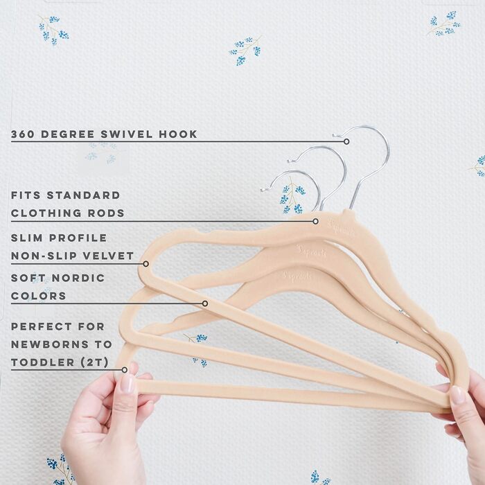 3 Sprouts - 30 шт. плюшеві вішалки для дитячого одягу, бежеві