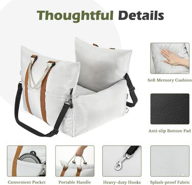 Автомобільний лежак для собак Pawaboo, сірий, до 11 кг, водонепроникний, з кріпленнями та шлейкою