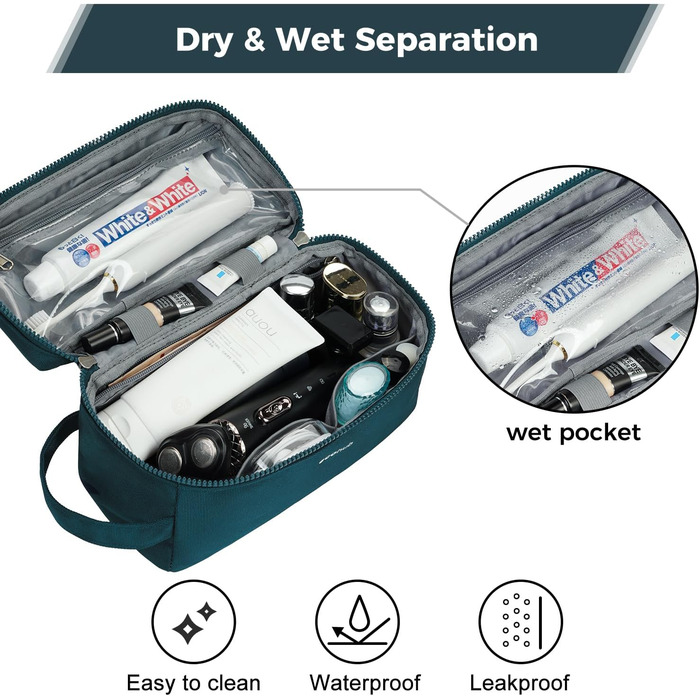 Чоловіча дорожня косметичка ECOHUB, водонепроникна, з відділенням для сухого та мокрого одягу, зелена (L)
