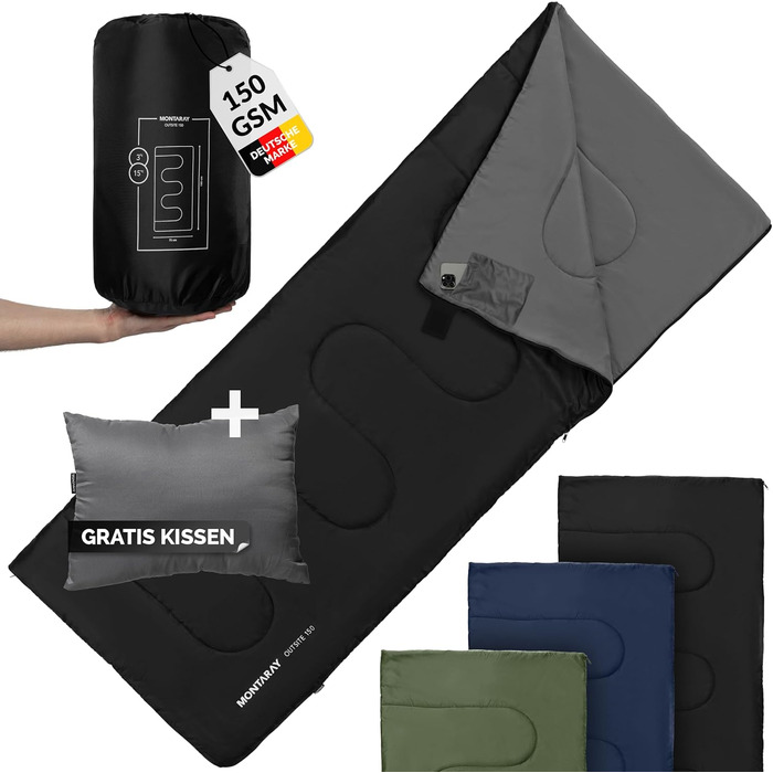 Montaray® Sleeping Bag with Hood -3°C - Outdoor Winter & Summer Sleeping Bag for Men & Women - 3-4 Season, Hut Sleeping Bag (75 x 220 cm)
