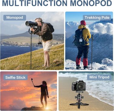 Штатив для камери Manbily A-222 з висувними ніжками з алюмінію, 5 секцій, до 170 см, 7 кг, для DSLR Canon/Sony/телефону (сірий/чорний)