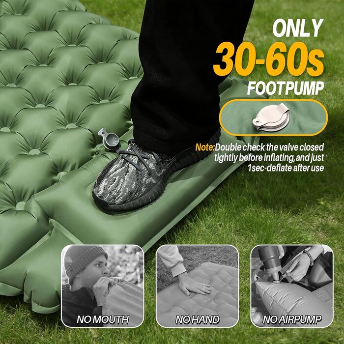 Каремат туристичний надувний Isomatte Camping 10 см з вбудованим насосом та подушкою, водонепроникний, антирозривний для кемпінгу, пляжу, подорожей, походу (Зелений)