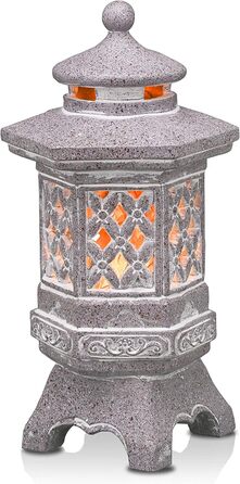 TERESA'S COLLECTIONS Outdoor Garden Decor Japanese Stone Lantern Pagoda Statue Solar Light Resin Garden Figure Zen Garden Decor for Outdoors Patio Yard Gifts for Women