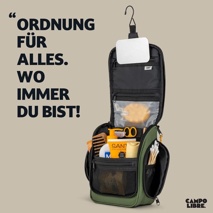 Чоловіча та жіноча косметичка Campo Libre® Tony з 11 відділеннями, преміум-якість, водонепроникна, зелено-чорна, M