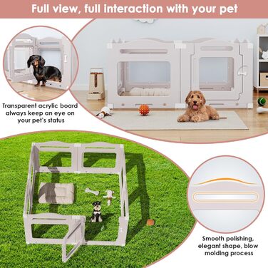 Клітка для цуценят з акрилу 60 см, 7+1 шт. з дверцятами, без ґрат, для дому, з присосками, прозора, теплий сірий колір, для собак та цуценят