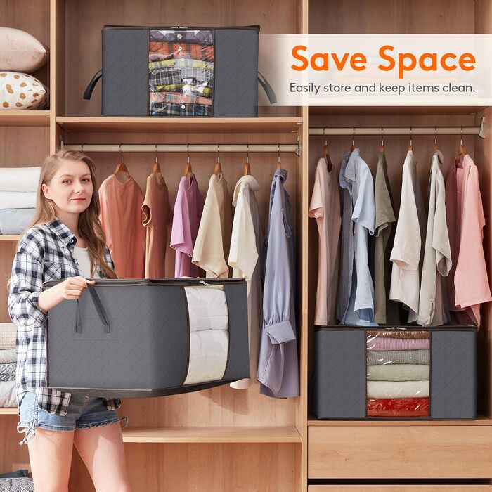 Органайзер для одягу Lifewit (3 шт) - коробки для зберігання з кришкою, сірий (90L)