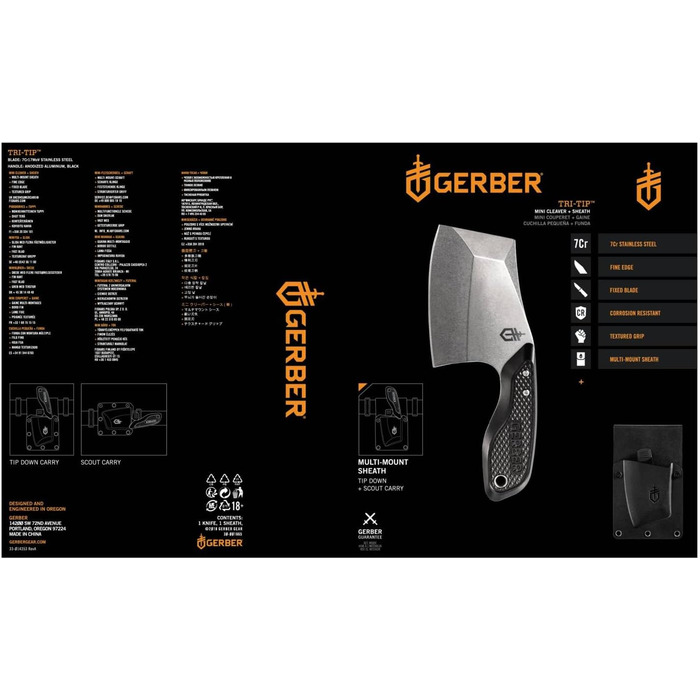 Gerber Outdoor Knife with Sheath, Blade Length: 7.5 cm, Tri-Tip, 30-001665