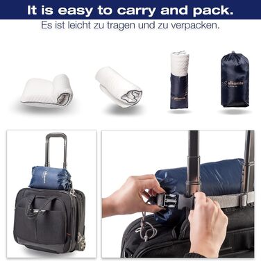 Подушка для подорожей Alkamto: ергономічна подушка з memory foam та регульованою температурою, Oeko-Tex Made IN Green (біла, 35x30x10/8 см)