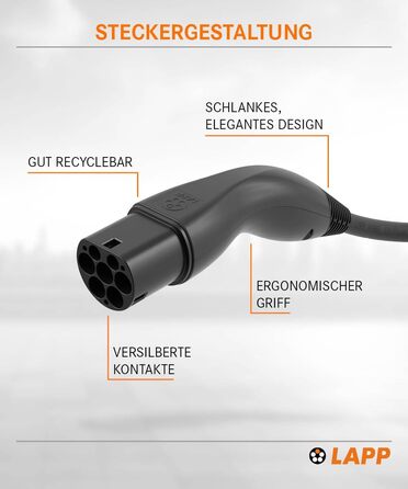 Кабель зарядки LAPP MOBILITY Typ 2, 22 кВт, 7м - для електромобілів, 32А, 3-фазний, IP55, з антикорозійними контактами - PHEV, BEV, EV