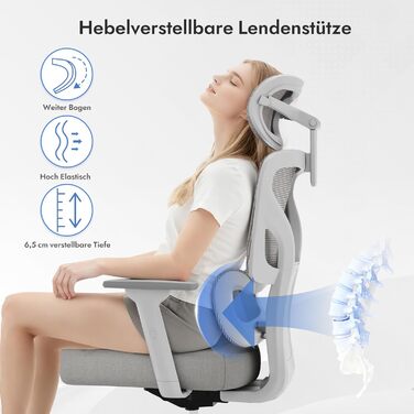 Ергономічне крісло для офісу та геймінгу з регульованою підголівником та 3D підлокітниками, підтримкою попереку, сіре