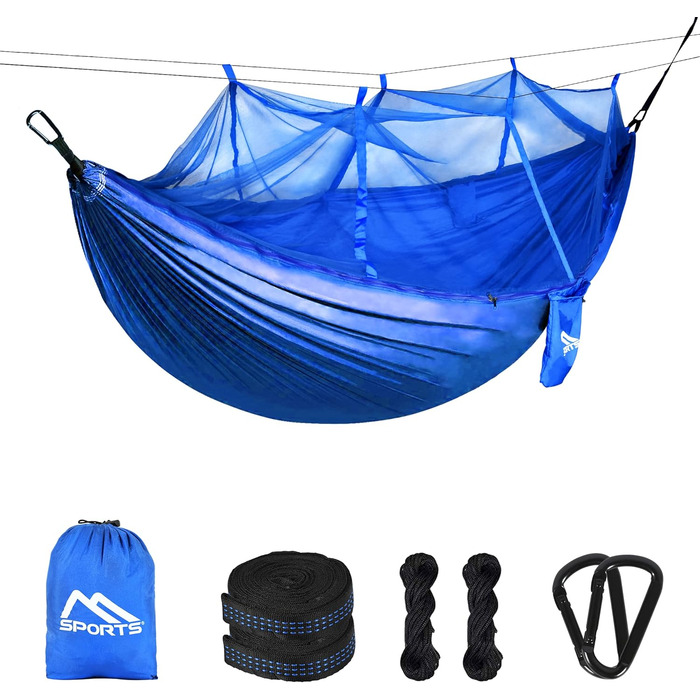 Гамак для кемпінгу MSports Premium Ultraleicht з москітною сіткою | 250 кг, дихаючий, кобальтово-синій