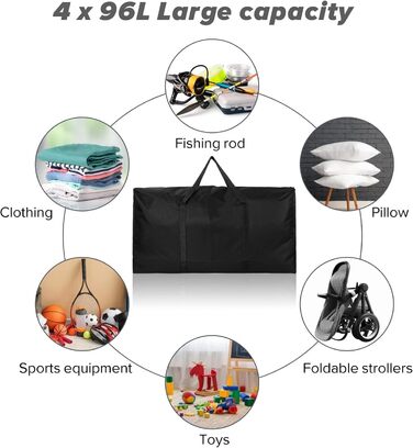 4 Pack Extra Large Travel Duffel Bag, Foldable, Waterproof, 600D Oxford Cloth, Durable Travel Bags for Men and Women, Strong Moving Boxes for House, Luggage Bags, Black, Travel