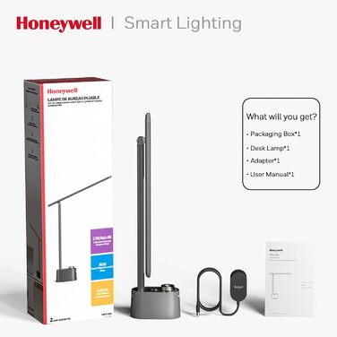 Лампа настільна Honeywell з USB-портом – регульована, для очей, для дому/офісу, складана, портативна, сіра, HWT-H01