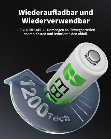 Зарядний пристрій EBL для акумуляторів AA/AAA Ni-MH з USB-C, 2800mAh (4xAA) + 1100mAh (4xAAA), LCD дисплей