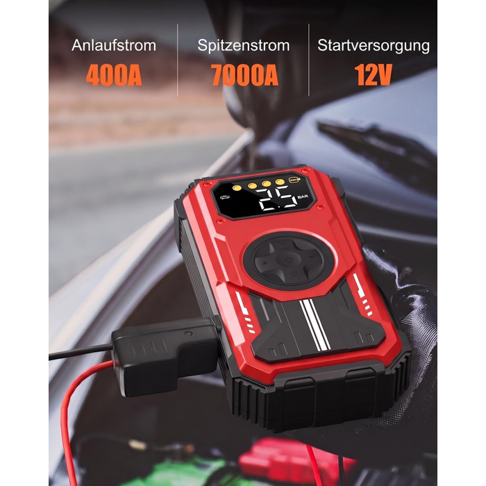 Powerbank для авто 7-в-1: Пускозарядний пристрій 7000A, Компресор 150 PSI, LED Ліхтарик, LCD Дисплей (Бензин до 10л, Дизель до 8л)