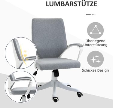 Офісний стіл Vinsetto: ергономічний крісло з підлокітниками, регульованою висотою та функцією гойдання, з тканини під льон, з м'яким сидінням, сірий та білий