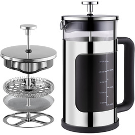 French Press WedRink: Френч-прес з нержавіючої сталі 1л для кави та чаю, з боросилікатного скла