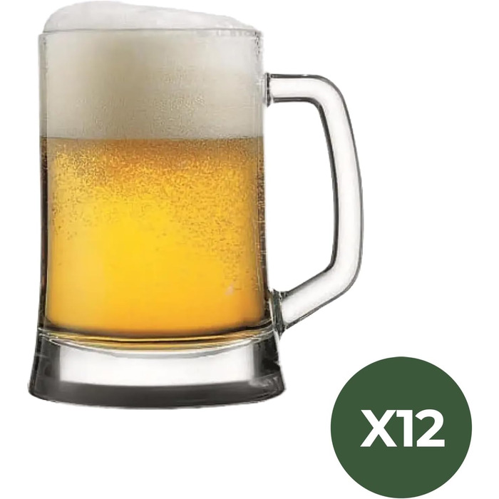Pub Biersiedel 660 ml, Robust glass with handle, Dishwasher-safe, Classic pub design, Ideal for beer, shandy (beer mixed with lemonade), and chilled drinks, 12-piece set