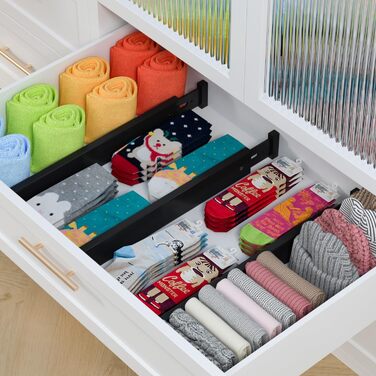Ruichang 4-Piece Bamboo Drawer Dividers Adjustable (44-55 x 1.5 x 5.7 cm, Black), Drawer Dividers for Kitchen, Drawer Organizers for Kitchen Drawers