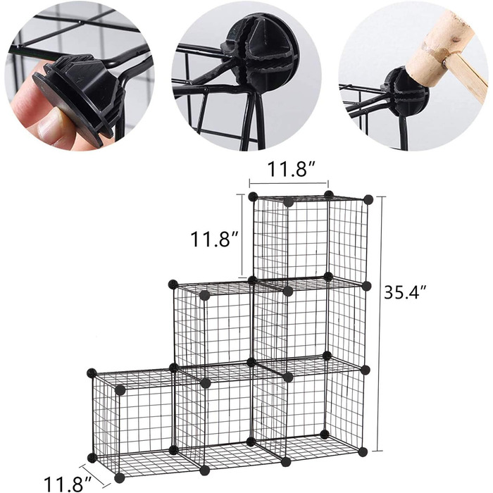 YCOCO Storage Shelf with 6 Cube Shelves, Bookshelf, Bookshelf for Bedroom, Office, Dorm Room, University, Living Room, Black. (Wire-6 Cubes)