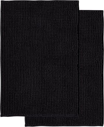 Килимок для ванної кімнати Decomira, 40x60 см та 50x80 см (2 шт), чорний, з Ченіллу, неслизький, для душу та ванни