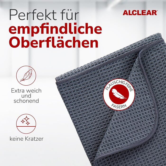 Набір мікрофібрових серветок для прибирання ALCLEAR Trockenwunder, 10 шт, 60x40 см, гігроскопічні, сірі