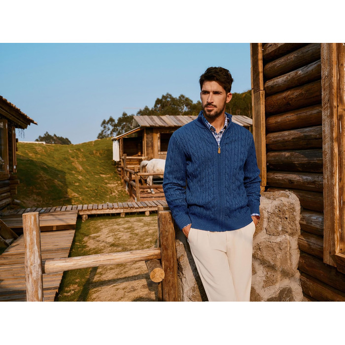 Кардиган чоловічий PJ PAU JONES з коміром-стійкою та блискавкою, в'язаний візерунок, колір морської хвилі (XXL, Indigo)