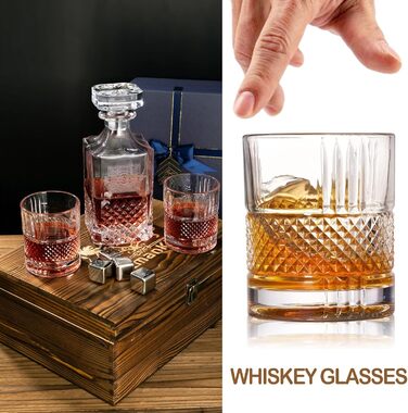 Набір для віскі: декантер, обертові склянки, сталеві кубики, пінцет, дерев'яна коробка для подарунка. Ідеальний подарунок татові та на пенсію