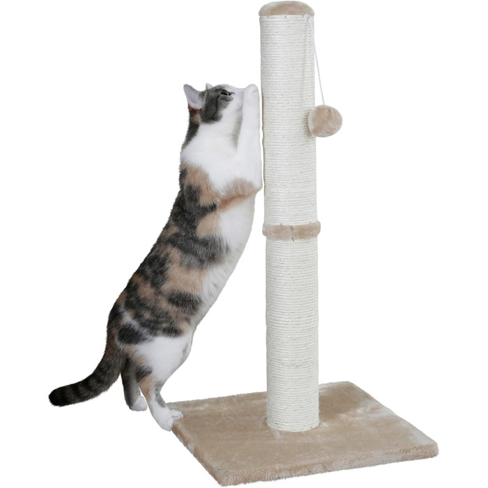 Дряпка для котів Kerbl Opal Maxi з сизалю, 38x38x78 см, для котів маленьких та середніх порід, з м'ячиком, бежева