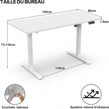 Регульований стіл Homall 140x60 см з USB-портом, комп'ютерний стіл для дому та офісу, ергономічний, білий